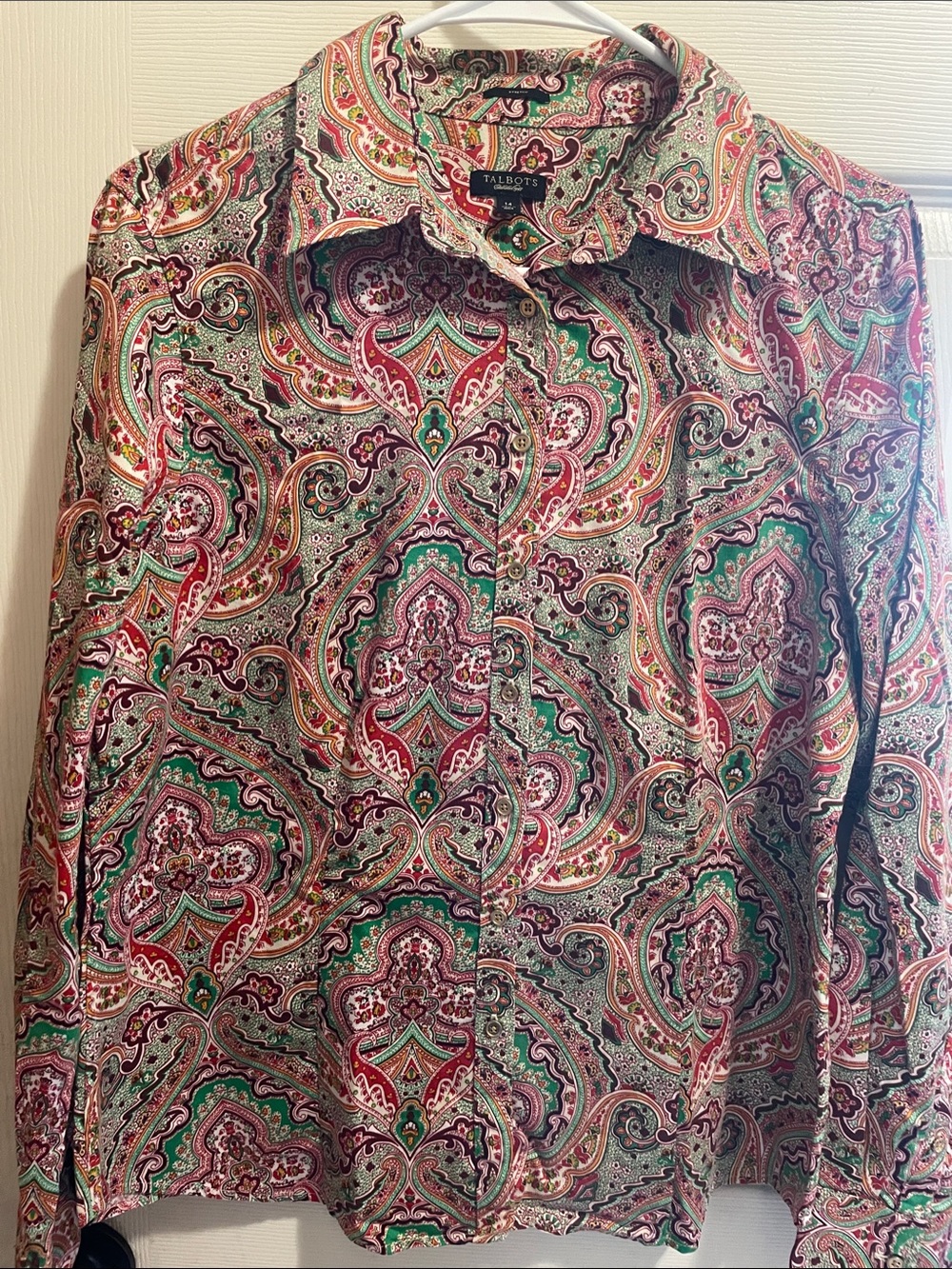 Talbots Paisley Button-Down Shirt in Pink, Green and Cream